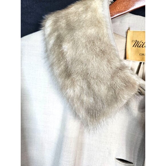 Vintage 1950s-60s MillerBresce By Fenway Beige Cashmere A-Line Coat With Fur Col - Picture 3 of 15